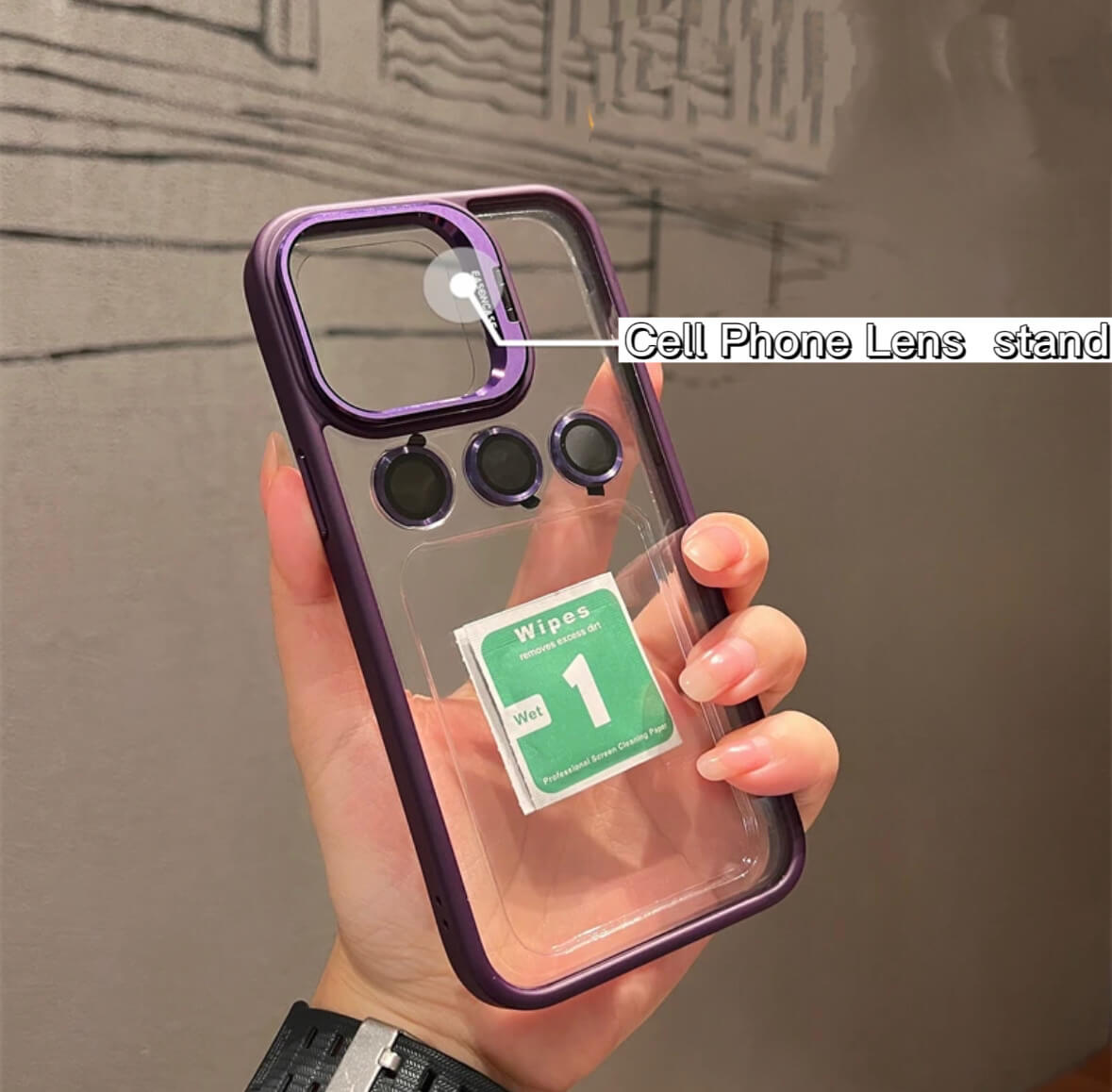 Transparent Cell Phone Holder + Lens Film Combo Cell Phone Case