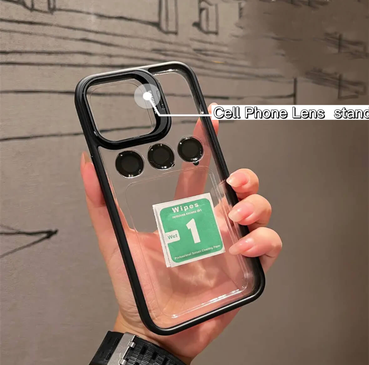 Transparent Cell Phone Holder + Lens Film Combo Cell Phone Case