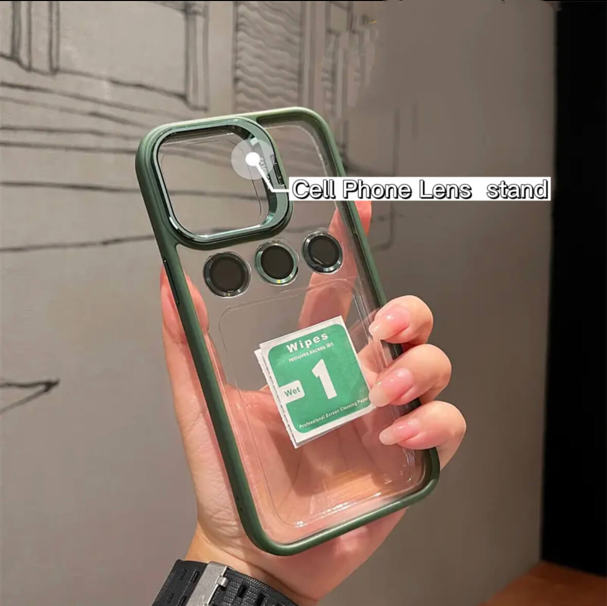 Transparent Cell Phone Holder + Lens Film Combo Cell Phone Case