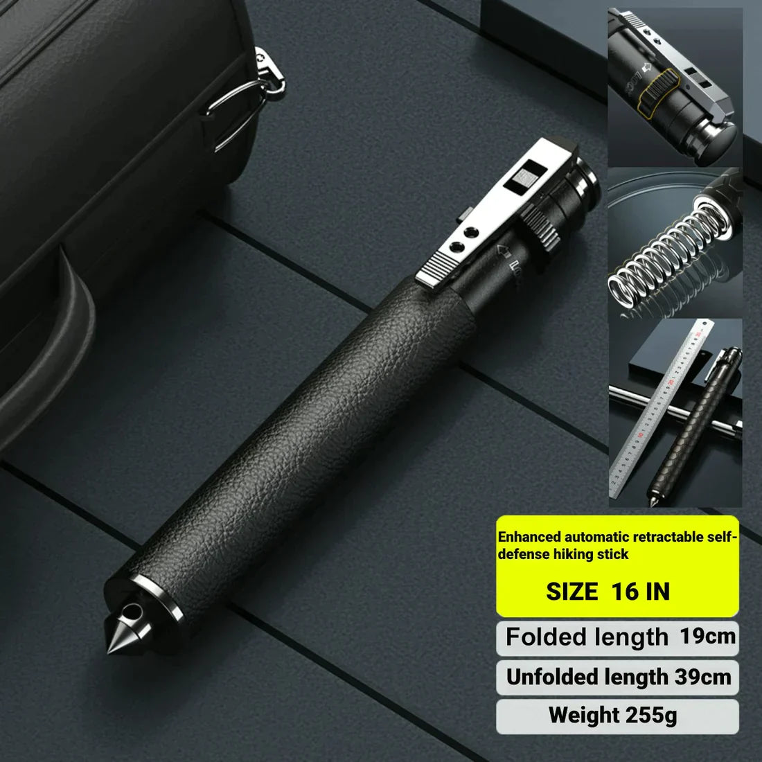 Enhanced automatic retractable self-defense hiking stick