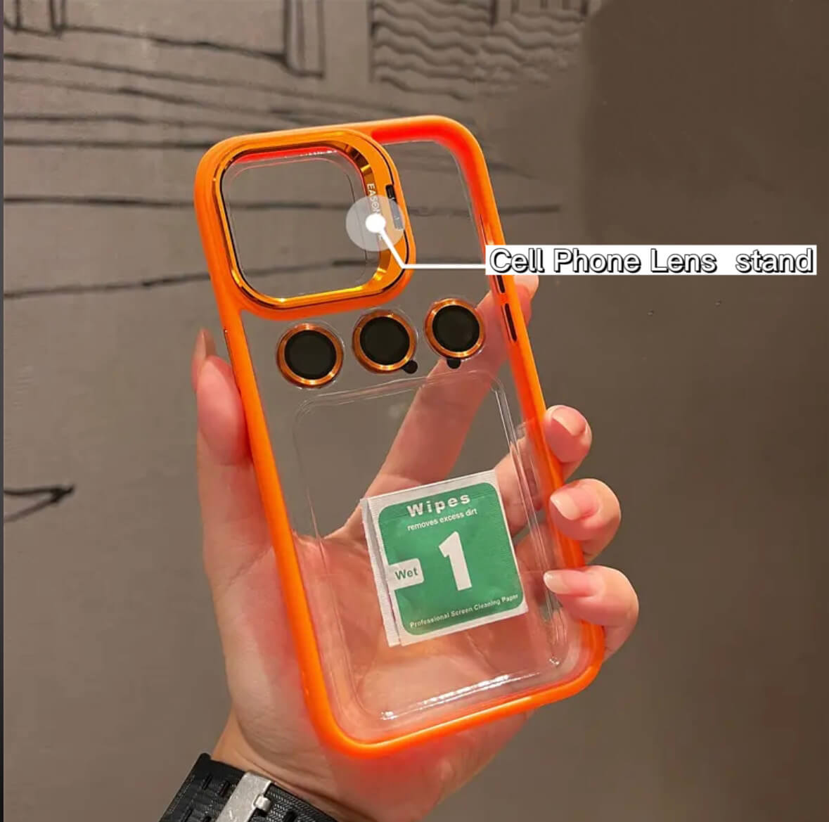 Transparent Cell Phone Holder + Lens Film Combo Cell Phone Case