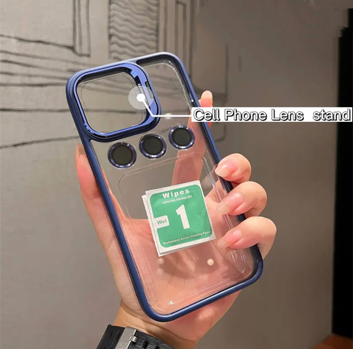 Transparent Cell Phone Holder + Lens Film Combo Cell Phone Case