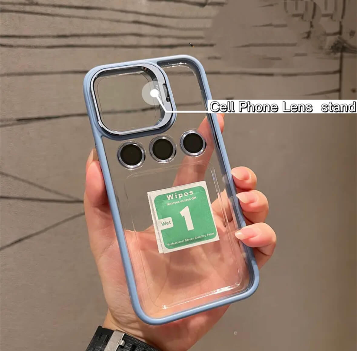 Transparent Cell Phone Holder + Lens Film Combo Cell Phone Case