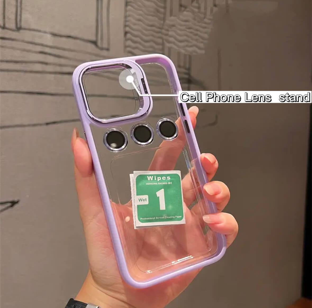 Transparent Cell Phone Holder + Lens Film Combo Cell Phone Case